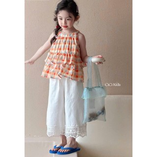 [B&G] Sét bộ mùa hè áo kẻ 2 dây kèm quần suông trắng nhẹ nhàng tiểu thư cho bé gái từ 10-45kg