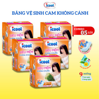 Băng Vệ Sinh ICOOL Không Cánh Kháng Khuẩn 9 miếng kết hợp 2 in 1 BVS Mặt Vải Mềm, Không Mát, Khử Mùi