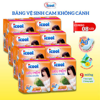 Băng Vệ Sinh ICOOL Không Cánh Kháng Khuẩn 9 miếng kết hợp 2 in 1 BVS Mặt Vải Mềm, Không Mát, Khử Mùi