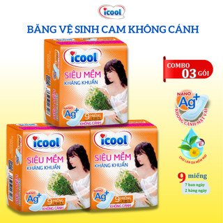 Băng Vệ Sinh ICOOL Không Cánh Kháng Khuẩn 9 miếng kết hợp 2 in 1 BVS Mặt Vải Mềm, Không Mát, Khử Mùi