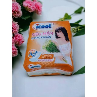 Băng Vệ Sinh ICOOL Không Cánh Kháng Khuẩn 9 miếng kết hợp 2 in 1 BVS Mặt Vải Mềm, Không Mát, Khử Mùi