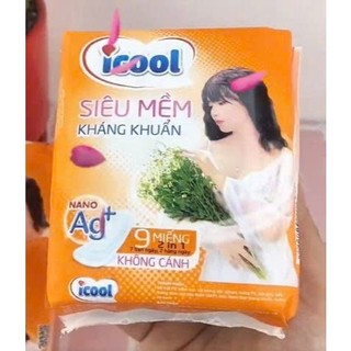 Băng Vệ Sinh ICOOL Không Cánh Kháng Khuẩn 9 miếng kết hợp 2 in 1 BVS Mặt Vải Mềm, Không Mát, Khử Mùi