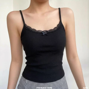 Áo Hai Dây Phối Viền Ren Và Nơ Xinh Xắn Chất Thun Co Dãn Tôn Dáng_A288