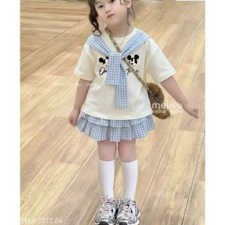 [B&G] Sét váy MLS áo thun choàng cổ kèm chân váy caro tầng cho bé gái từ 10-45kg(2-12 tuổi)