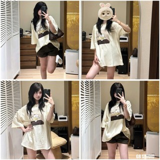 ÁO PHÔNG BE IN HÌNH CHÚ MÈO CẦM THÌA FORM OVERSIZE