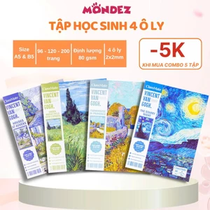 Tập Học Sinh A5 96/200 Trang VanGogh,Tập Miền Nam Kẻ 4 Ô Ly 2x2mm CLASSMATE 80gsm Không Thấm Mực NA5-09-009/20-010