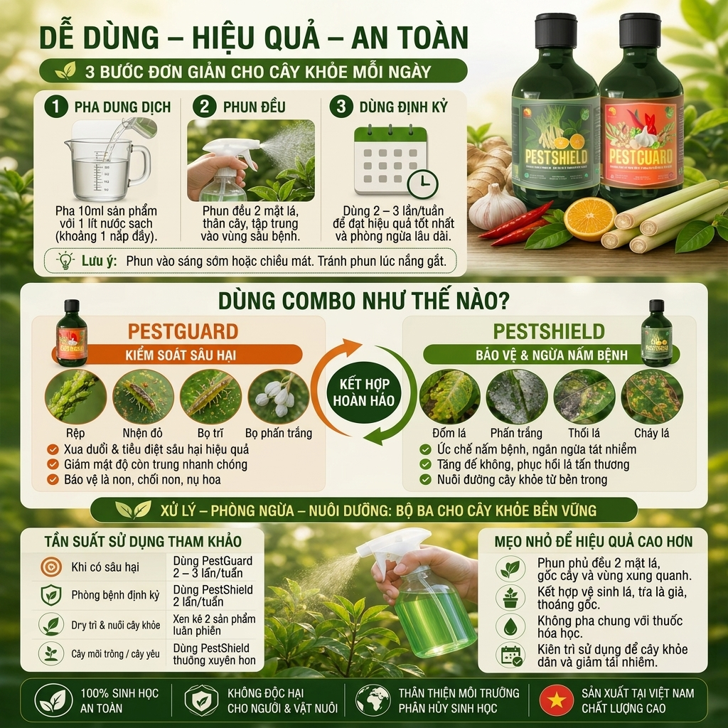 Combo Phòng Côn Trùng Hại & Hạn Chế Nấm Lá Vi Khuẩn Hữu Cơ SUNLEAF Cho Phong Lan Rau Màu Hoa Hồng