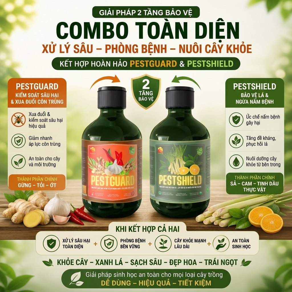 Combo Phòng Côn Trùng Hại & Hạn Chế Nấm Lá Vi Khuẩn Hữu Cơ SUNLEAF Cho Phong Lan Rau Màu Hoa Hồng