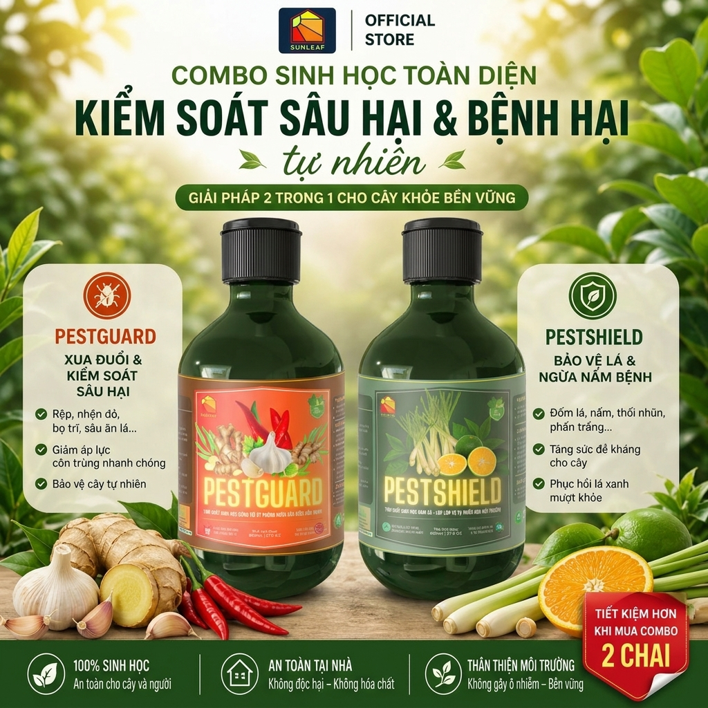 Combo Phòng Côn Trùng Hại & Hạn Chế Nấm Lá Vi Khuẩn Hữu Cơ SUNLEAF Cho Phong Lan Rau Màu Hoa Hồng
