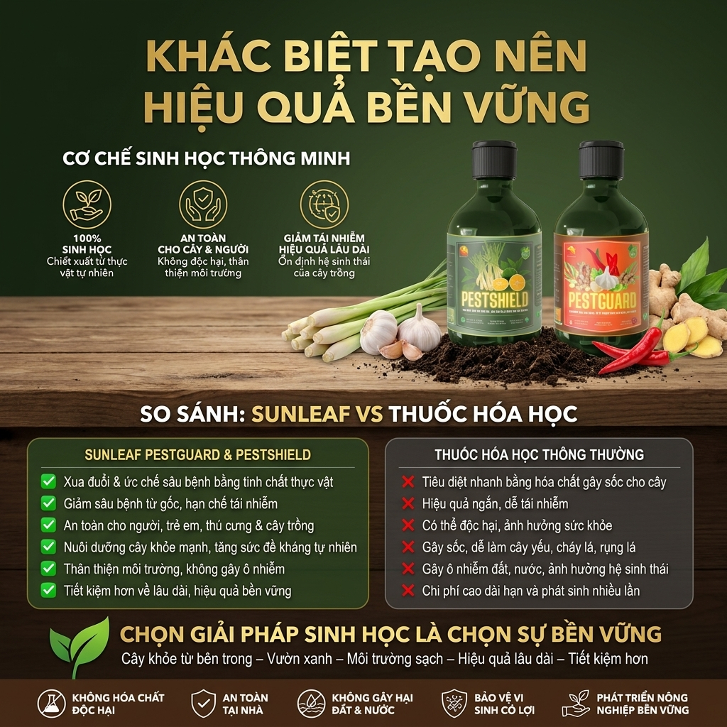 Combo Phòng Côn Trùng Hại & Hạn Chế Nấm Lá Vi Khuẩn Hữu Cơ SUNLEAF Cho Phong Lan Rau Màu Hoa Hồng