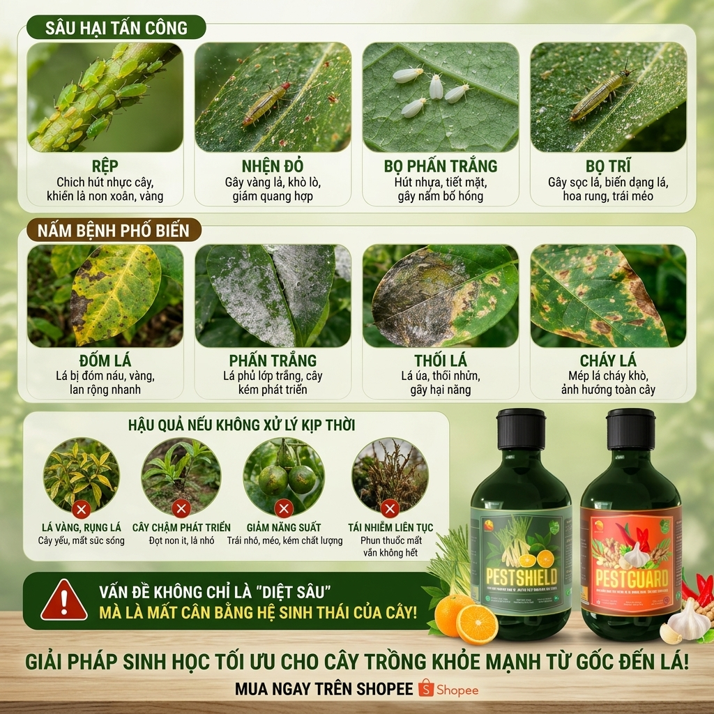 Combo Phòng Côn Trùng Hại & Hạn Chế Nấm Lá Vi Khuẩn Hữu Cơ SUNLEAF Cho Phong Lan Rau Màu Hoa Hồng