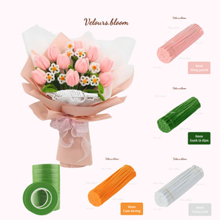 (Set Tự Làm) Bó Hoa Tulip Kẽm Nhung Handmade Mix Hoa Cúc Trắng Và Hoa Lily Hồng - Vẻ Đẹp Tinh Tế, Bền Lâu