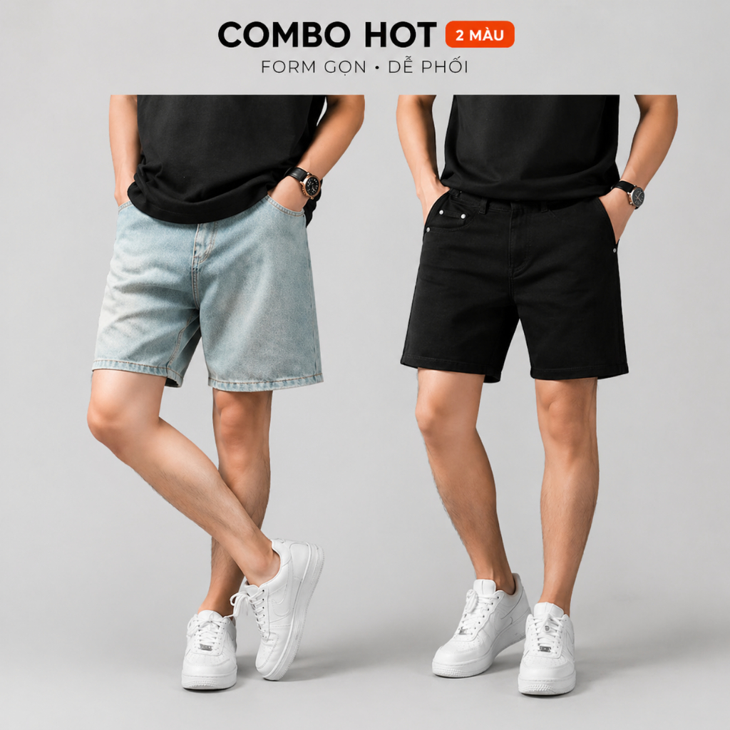 45kg-85kg Combo Quần short jean nam trơn màu đen trên gối trẻ trung thoải mái Tfashion-shop-ms001 | BigBuy360 - bigbuy360.vn