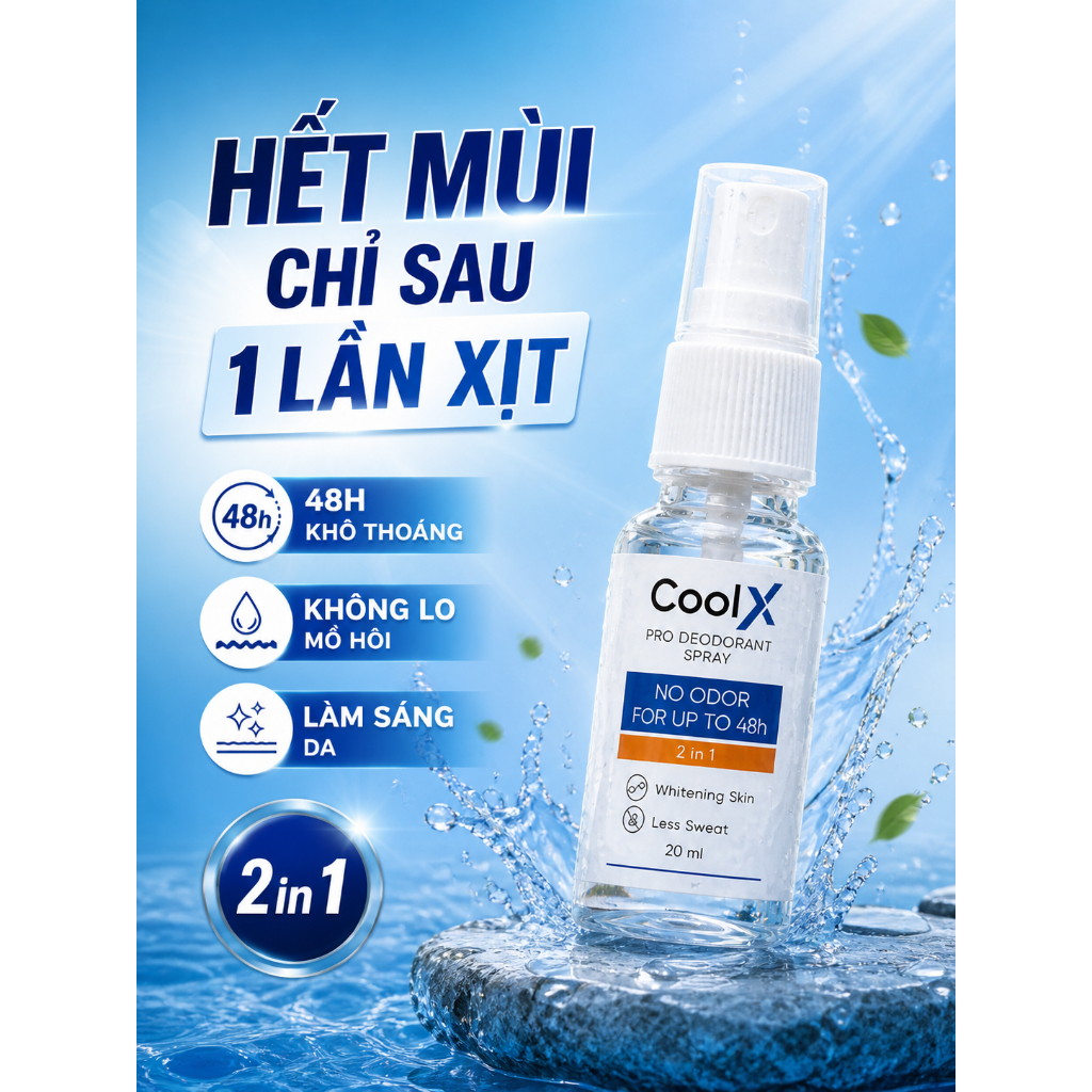 [MUA 1 TẶNG 1] COOLX PRO Xịt Khử Mùi Toàn Thân Tay Chân Nách cho Nam, Nữ  Hỗ Trợ Giảm Thiểu Mồ Hôi