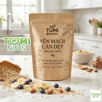 Yến Mạch Cán Dẹt TUMI NUTS 1kg – Yến Mạch Organic Giàu Chất Xơ, Dùng Cho Gym, Eat Clean,Healthy Food