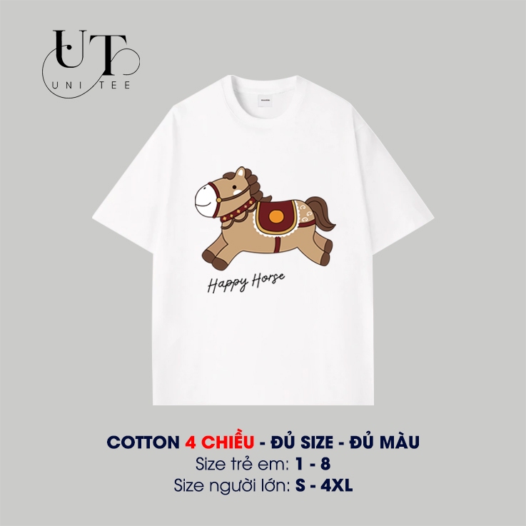 (9kg-110kg) Áo thun Unisex họa tiết con Ngựa Nâu, co giãn thoải mái, trẻ trung cho Trẻ Em, Nam Nữ - Uni Tee I U103