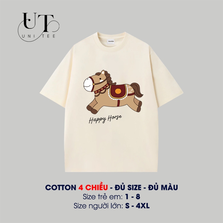 (9kg-110kg) Áo thun Unisex họa tiết con Ngựa Nâu, co giãn thoải mái, trẻ trung cho Trẻ Em, Nam Nữ - Uni Tee I U103