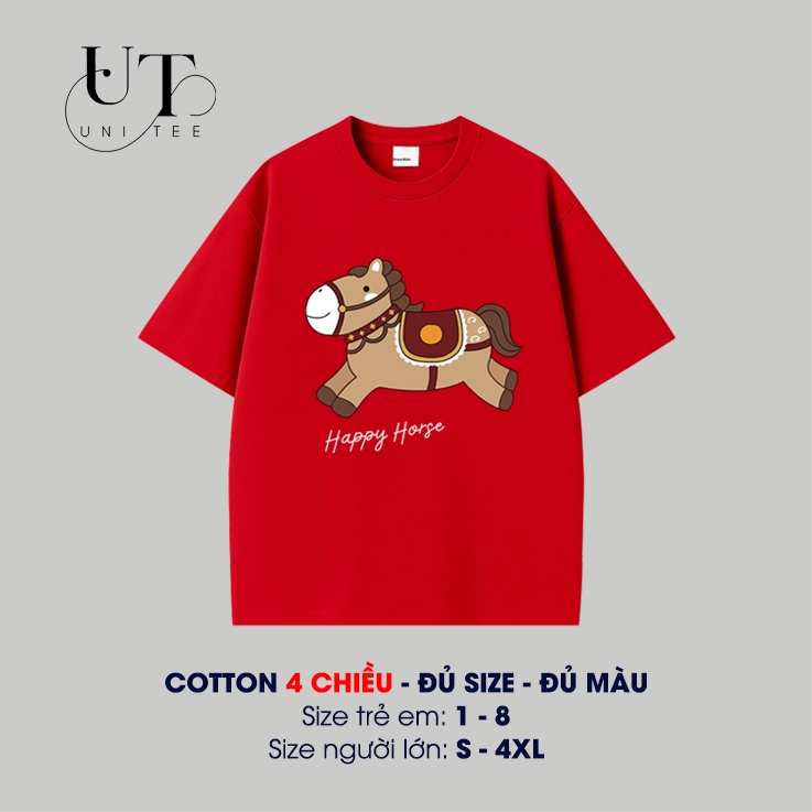 (9kg-110kg) Áo thun Unisex họa tiết con Ngựa Nâu, co giãn thoải mái, trẻ trung cho Trẻ Em, Nam Nữ - Uni Tee I U103