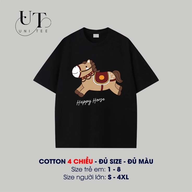 (9kg-110kg) Áo thun Unisex họa tiết con Ngựa Nâu, co giãn thoải mái, trẻ trung cho Trẻ Em, Nam Nữ - Uni Tee I U103