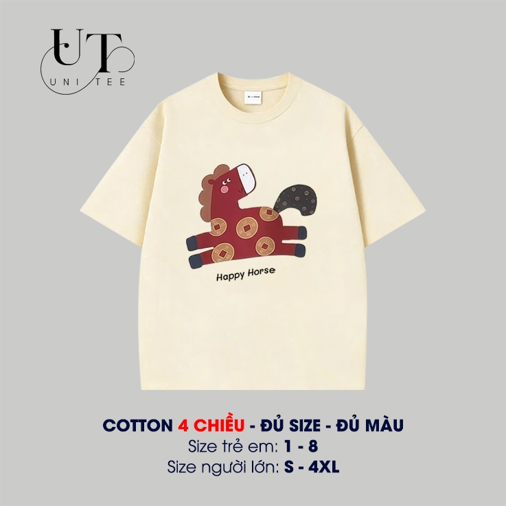 (9Kg-110Kg) Áo thun cho nam nữ, gia đình, trẻ em in hình Con Ngựa Đồng Xu, chất cotton 4 chiều, mềm mịn - Uni Tee I U104