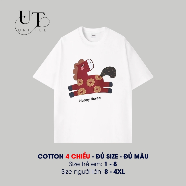 (9Kg-110Kg) Áo thun cho nam nữ, gia đình, trẻ em in hình Con Ngựa Đồng Xu, chất cotton 4 chiều, mềm mịn - Uni Tee I U104