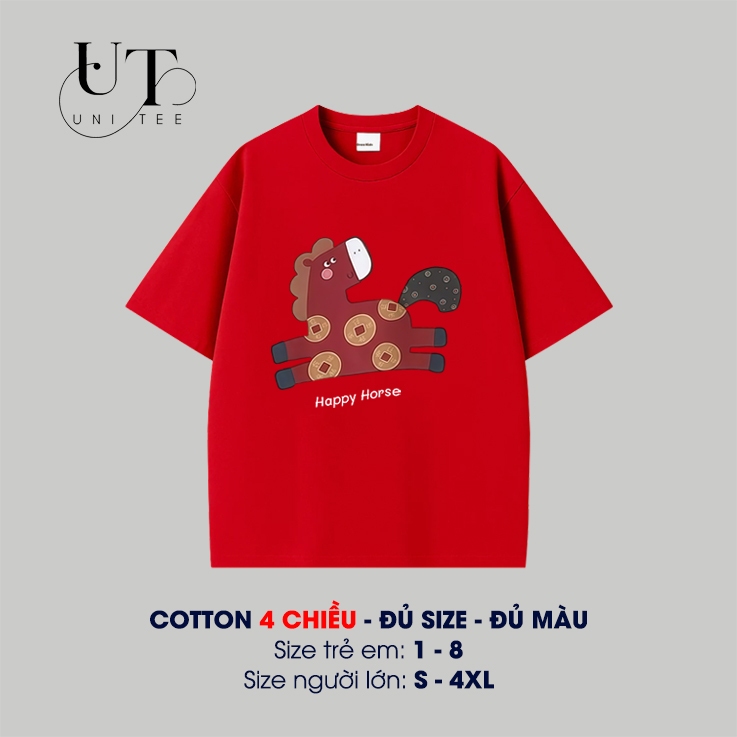 (9Kg-110Kg) Áo thun cho nam nữ, gia đình, trẻ em in hình Con Ngựa Đồng Xu, chất cotton 4 chiều, mềm mịn - Uni Tee I U104