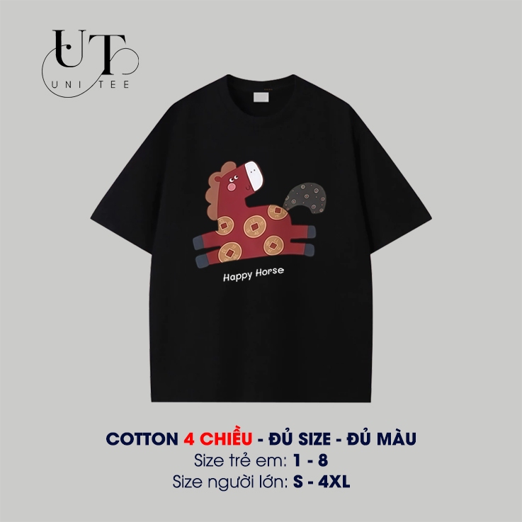 (9Kg-110Kg) Áo thun cho nam nữ, gia đình, trẻ em in hình Con Ngựa Đồng Xu, chất cotton 4 chiều, mềm mịn - Uni Tee I U104