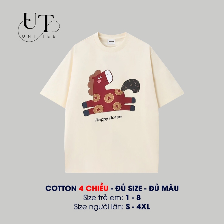 (9Kg-110Kg) Áo thun cho nam nữ, gia đình, trẻ em in hình Con Ngựa Đồng Xu, chất cotton 4 chiều, mềm mịn - Uni Tee I U104
