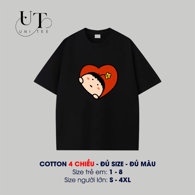 (9Kg-110Kg) Áo thun Unisex siêu mềm, hoạ tiết Tim ú òa, dễ thương cho bé Trai, bé Gái, Nam Nữ - Uni Tee I U11