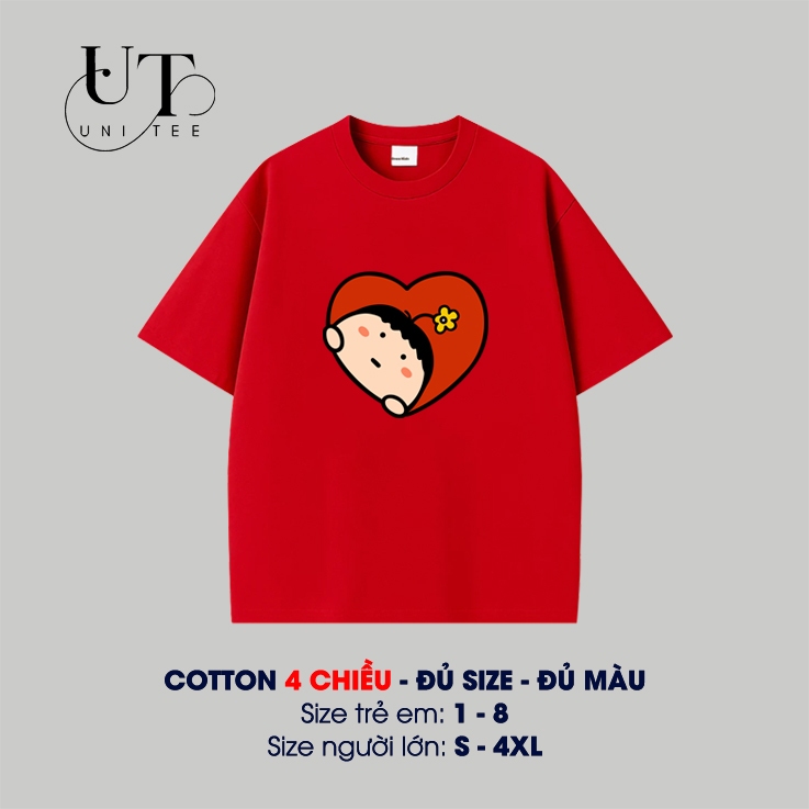 (9Kg-110Kg) Áo thun Unisex siêu mềm, hoạ tiết Tim ú òa, dễ thương cho bé Trai, bé Gái, Nam Nữ - Uni Tee I U11