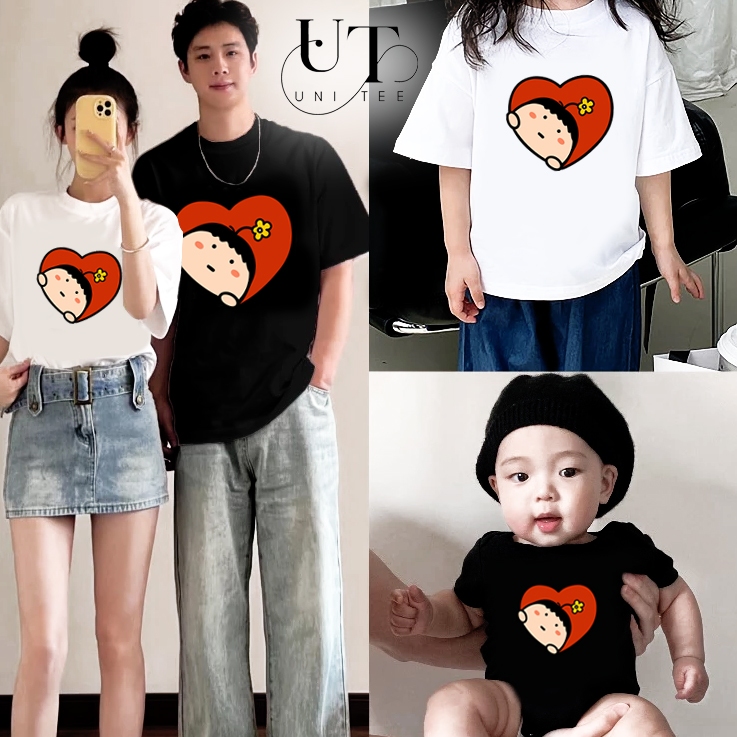 (9Kg-110Kg) Áo thun Unisex siêu mềm, hoạ tiết Tim ú òa, dễ thương cho bé Trai, bé Gái, Nam Nữ - Uni Tee I U11