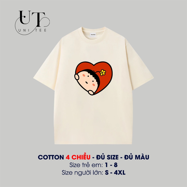 (9Kg-110Kg) Áo thun Unisex siêu mềm, hoạ tiết Tim ú òa, dễ thương cho bé Trai, bé Gái, Nam Nữ - Uni Tee I U11