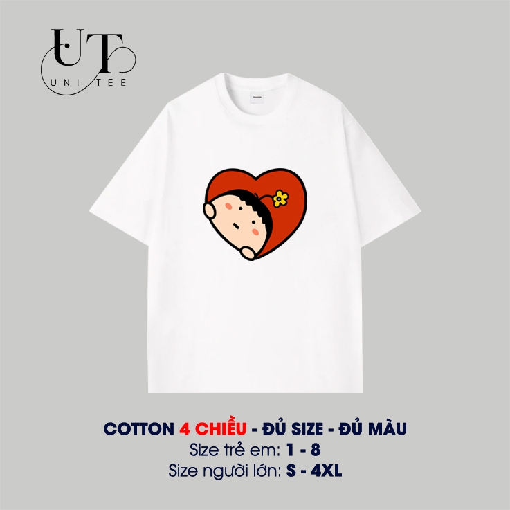 (9Kg-110Kg) Áo thun Unisex siêu mềm, hoạ tiết Tim ú òa, dễ thương cho bé Trai, bé Gái, Nam Nữ - Uni Tee I U11
