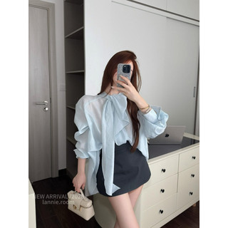 SET ÁO SƠ MI DÀI TAY CHÂN VÁY GHI XÁM LANNIE NỮ, BỘ ĐỒ NỮ NGẮN