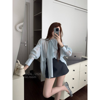 SET ÁO SƠ MI DÀI TAY CHÂN VÁY GHI XÁM LANNIE NỮ, BỘ ĐỒ NỮ NGẮN