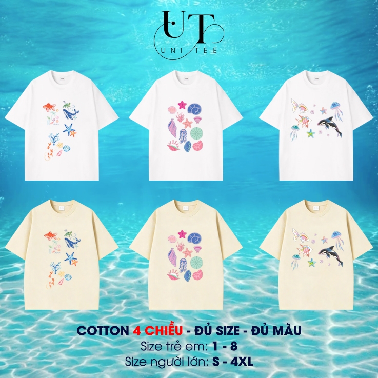 (9Kg-110Kg) Áo thun Unisex đi biển, áo thun in hình đại dương, thoải mái cho Nam Nữ, Trẻ Em, Gia Đình - Uni Tee I U110