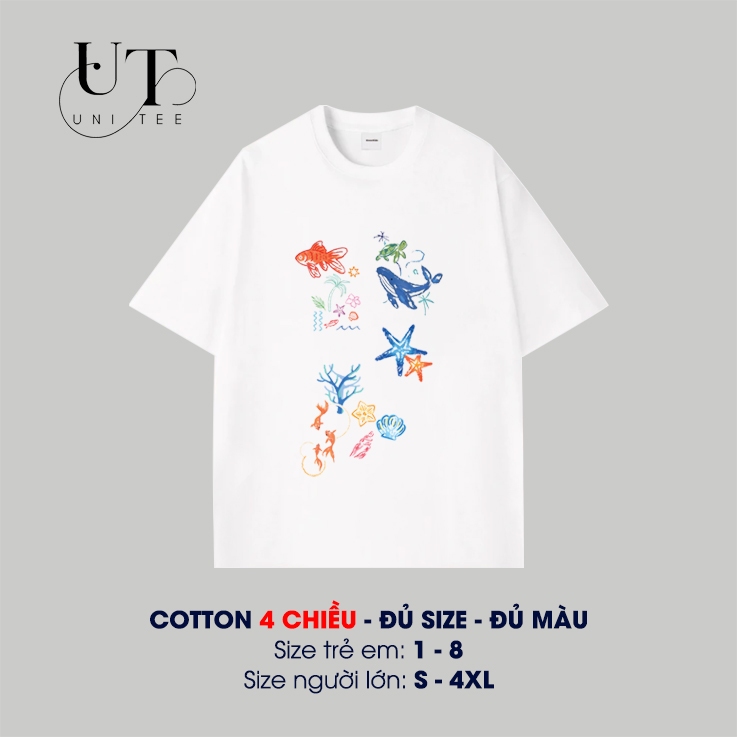 (9Kg-110Kg) Áo thun Unisex đi biển, áo thun in hình đại dương, thoải mái cho Nam Nữ, Trẻ Em, Gia Đình - Uni Tee I U110