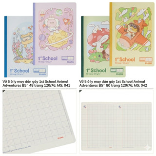 KLONG - Tập Vở 5 Ô Ly Học Sinh Giấy DÀY Ngà - May Gáy Dán 1st School Animal Adventures B5¯ 80 / 48 trang 120/76; MS: 042