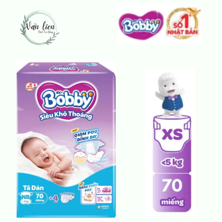 Tã/Bỉm dán Bobby: XS70/S80/M76/S54/M46 - Siêu Khô Thoáng mới