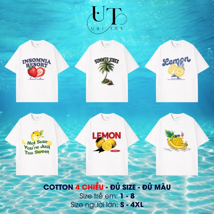 (Có size trẻ em) Áo thun Unisex đi biển, áo du lịch, in hình trái cây, mát mẽ cho Nam Nữ, Gia Đình - Uni Tee I U115