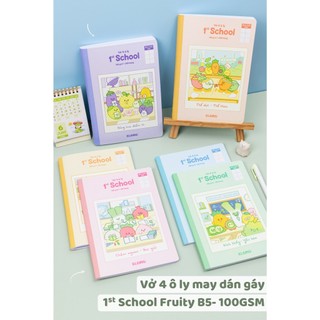 KLONG - Tập Vở 4 Ô Ly Học Sinh May Dán Gáy 1st School Fruity Size B5¯ 48 / 120 / 200 Trang 100/92; MS: 026 - 028 - 029♥