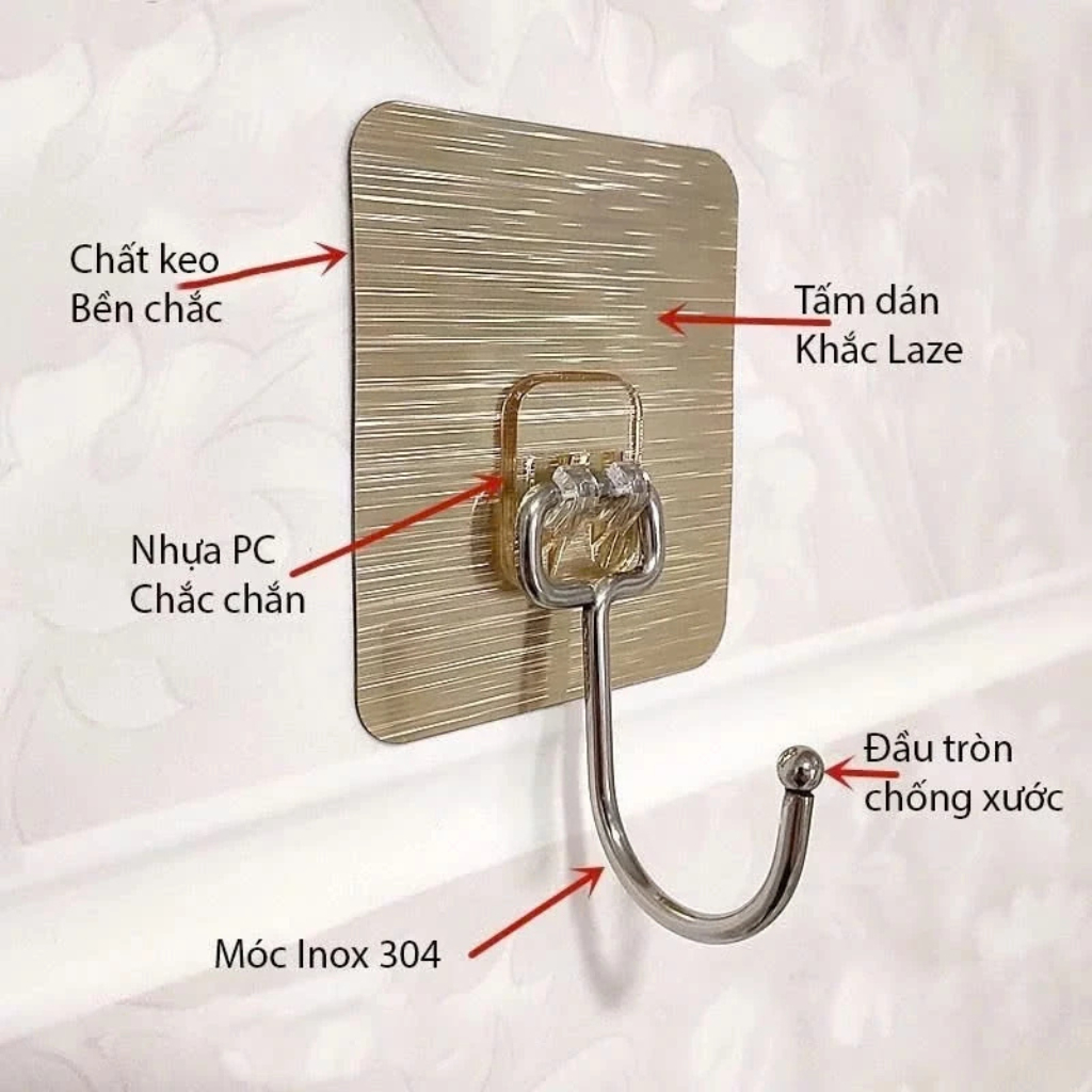 MÓC DÁN TƯỜNG INOX 304 – SIÊU DÍNH, KHÔNG CẦN KHOAN, TREO CHẮC CHẮN