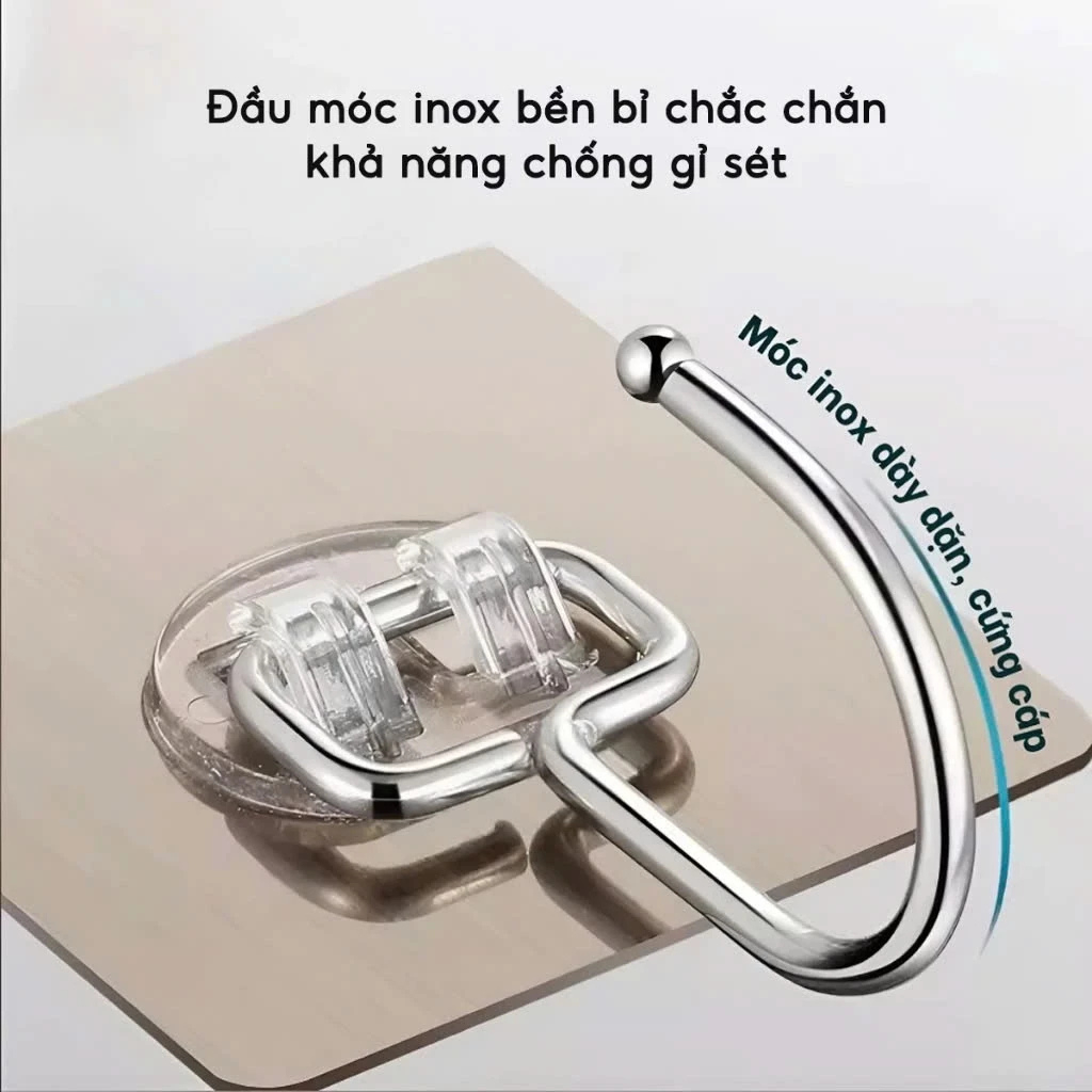 MÓC DÁN TƯỜNG INOX 304 – SIÊU DÍNH, KHÔNG CẦN KHOAN, TREO CHẮC CHẮN