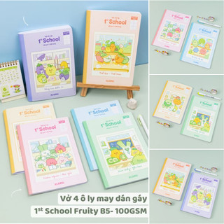 KLONG - Tập Vở 4 Ô Ly Học Sinh May Dán Gáy 1st School Fruity Size B5¯ 48 / 120 / 200 Trang 100/92; MS: 026 - 028 - 029♥