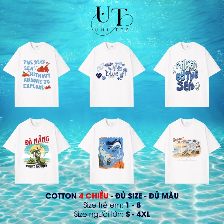(9Kg-110Kg) Áo thun Unisex mùa hè, áo thun đi biển Hàn Quốc, mát mẻ cho Nam Nữ, Trẻ Em, Gia Đình - Uni Tee I U120