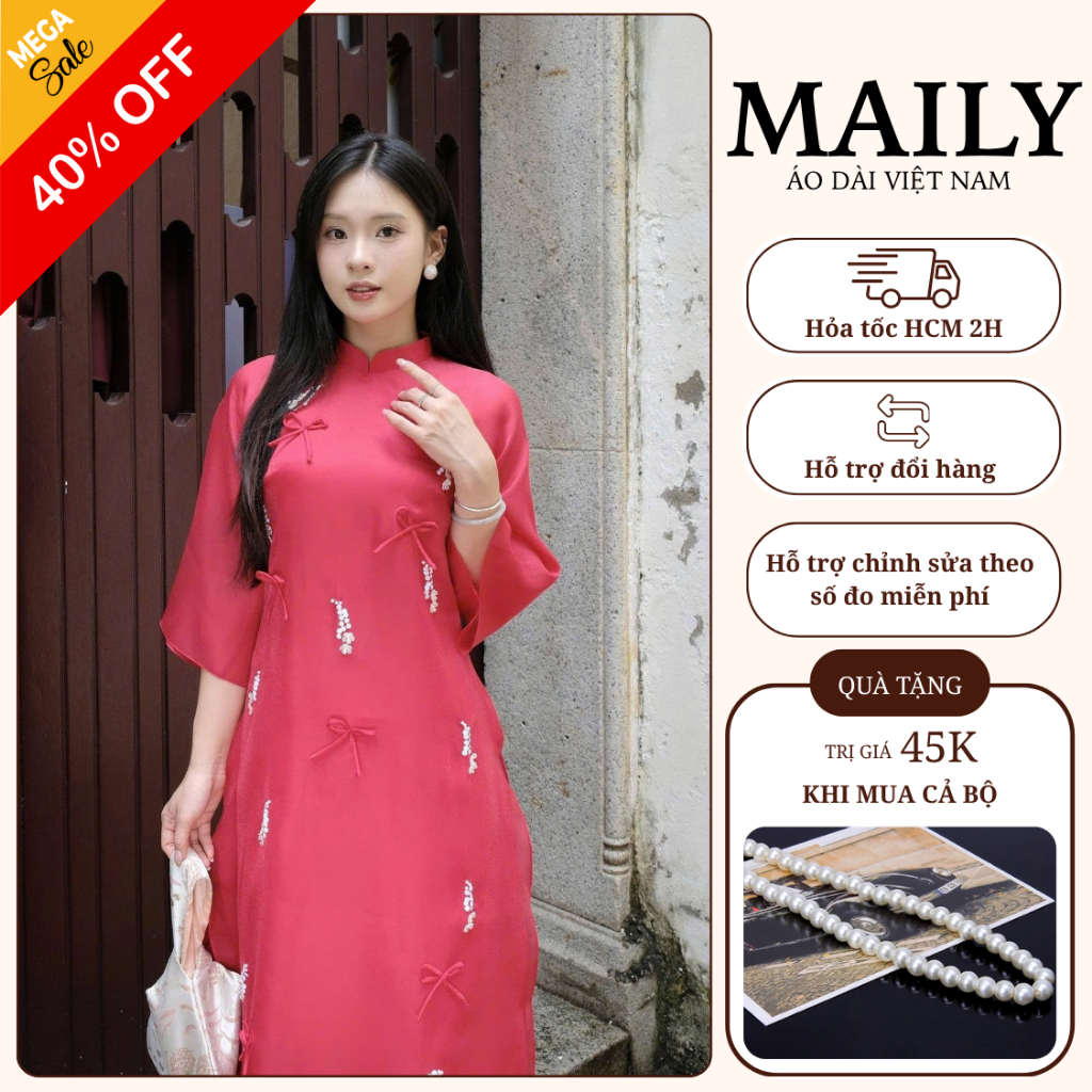Áo Dài Cách Tân Mai An Thiết Kế 4 Tà Cổ Cao Tay Lỡ Duyên Dáng Phù Hợp, Dự Tiệc - ÁO DÀI MAILY