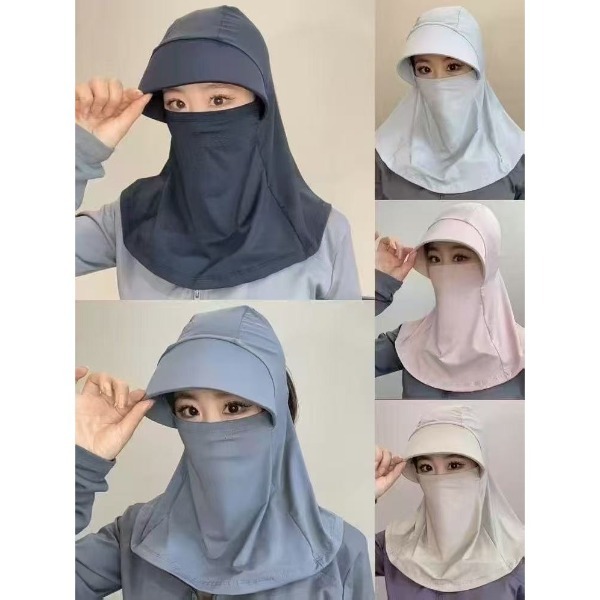 Mũ Chống Nắng Kèm Khẩu Trang Vải Thun Lạnh Mát Cho Mùa Hè, bảo vệ cổ khỏi nắng gắt