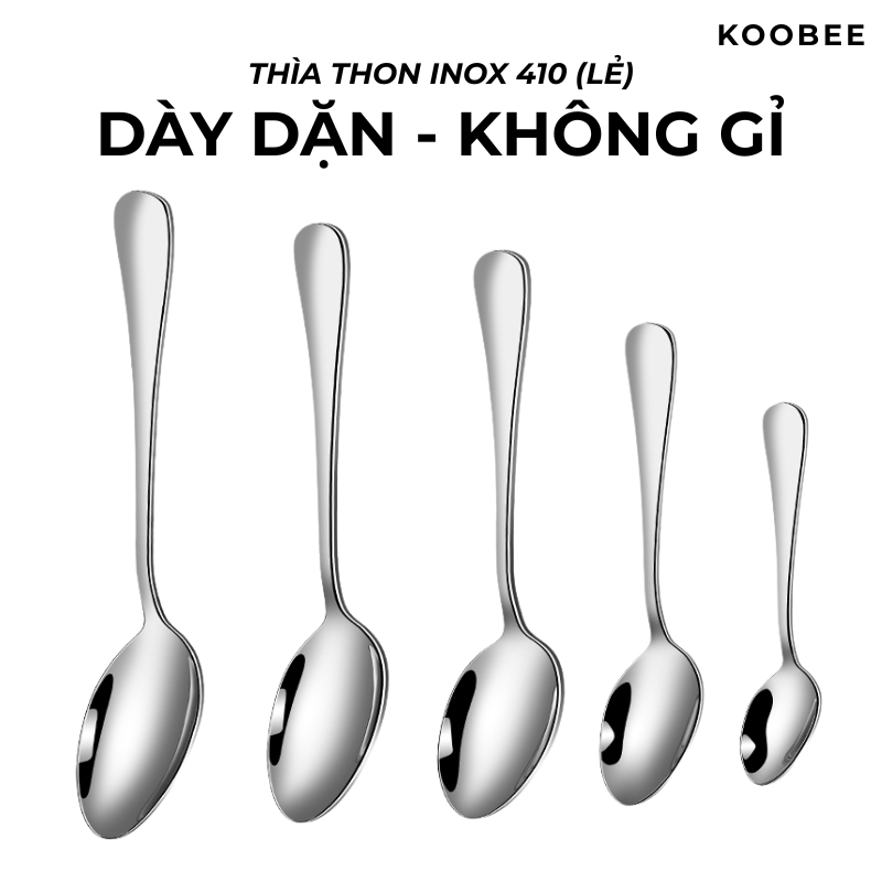 Bộ Muỗng Thìa Inox Cán Trơn Nhiều Kích Cỡ Phục Vụ Ăn Cơm, Phở, Cháo, Soup Cao Cấp Sáng Bóng Bền Đẹp T1