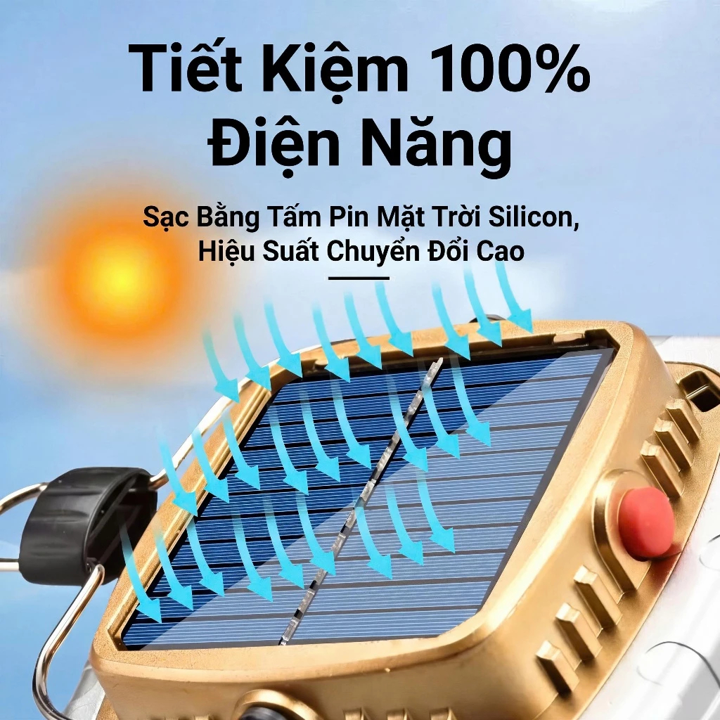 Đèn Tích Điện Solar Camping Kèm Quạt – Sạc USB, Đa Năng, Dùng Dã Ngoại & Cắm Trại
