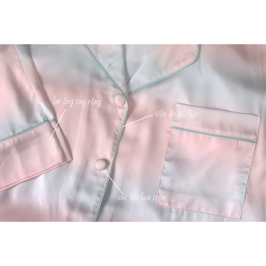 Bộ đồ ngủ Pijama lụa mát mềm mịn màu loang Pastel nhà Nibora – Form rộng, mặc nhà siêu iu 💕
